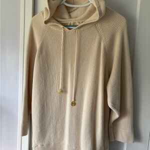 Michael Kors Cream Ivory Waffle Henley Hooded Sweater sweatshirt L Warm Cozy